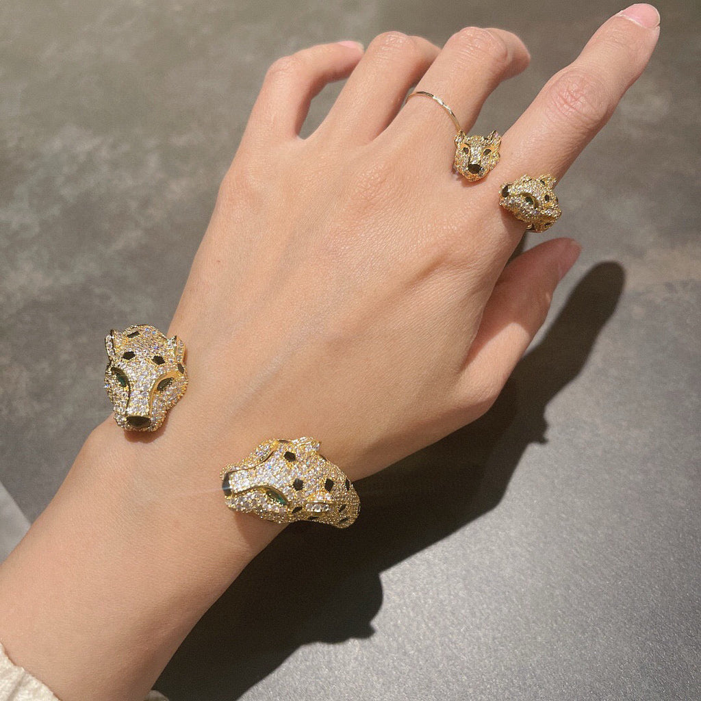 [Solara Jewelry] DOUBLE PANTHER HEAD BANGLE BRACELET