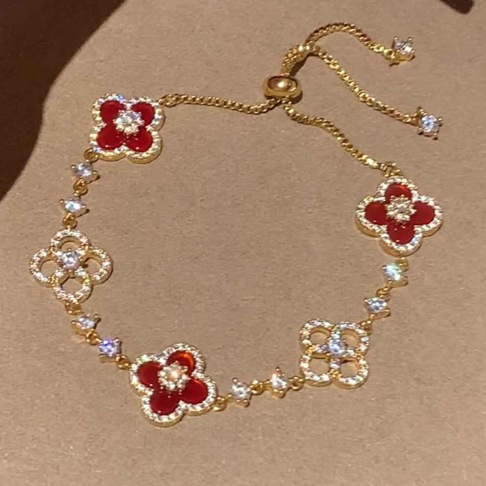 [Solara Jewelry ]CLOVER 5 MOTIF PINK BLUE RED WHITE BRACELET