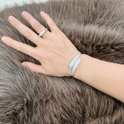 [Solara Jewelry ]CT Doppel-Pantherkopf-Armreif | Panther-Armreif mit gegenüberliegenden Köpfen