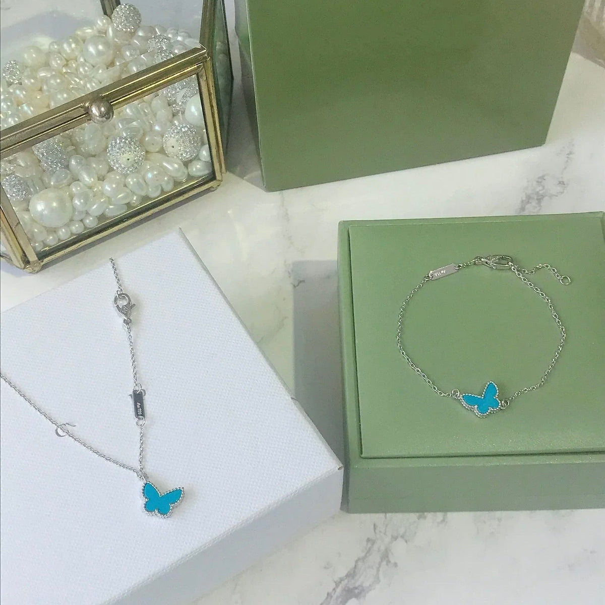 [Solara Jewelry ]バタフライ ターコイズ バタフライ ブレスレット シルバー