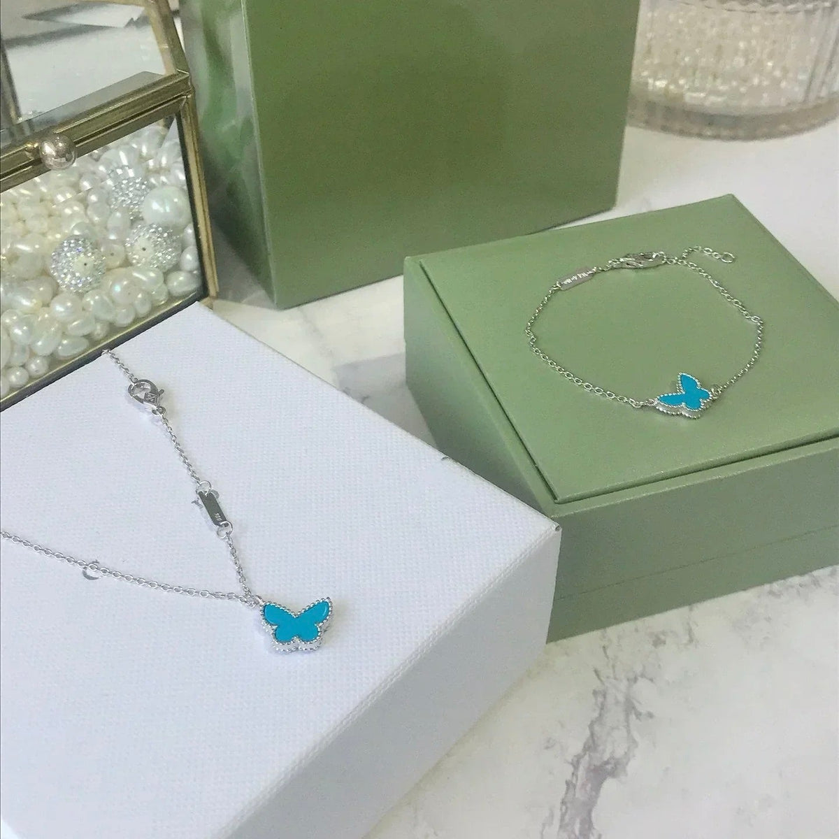 [Solara Jewelry ]バタフライ ターコイズ バタフライ ブレスレット シルバー