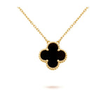 [Solara Jewelry ]CLOVER 15MM BLACK ONYX SINGLE FLOWER NECKLACE