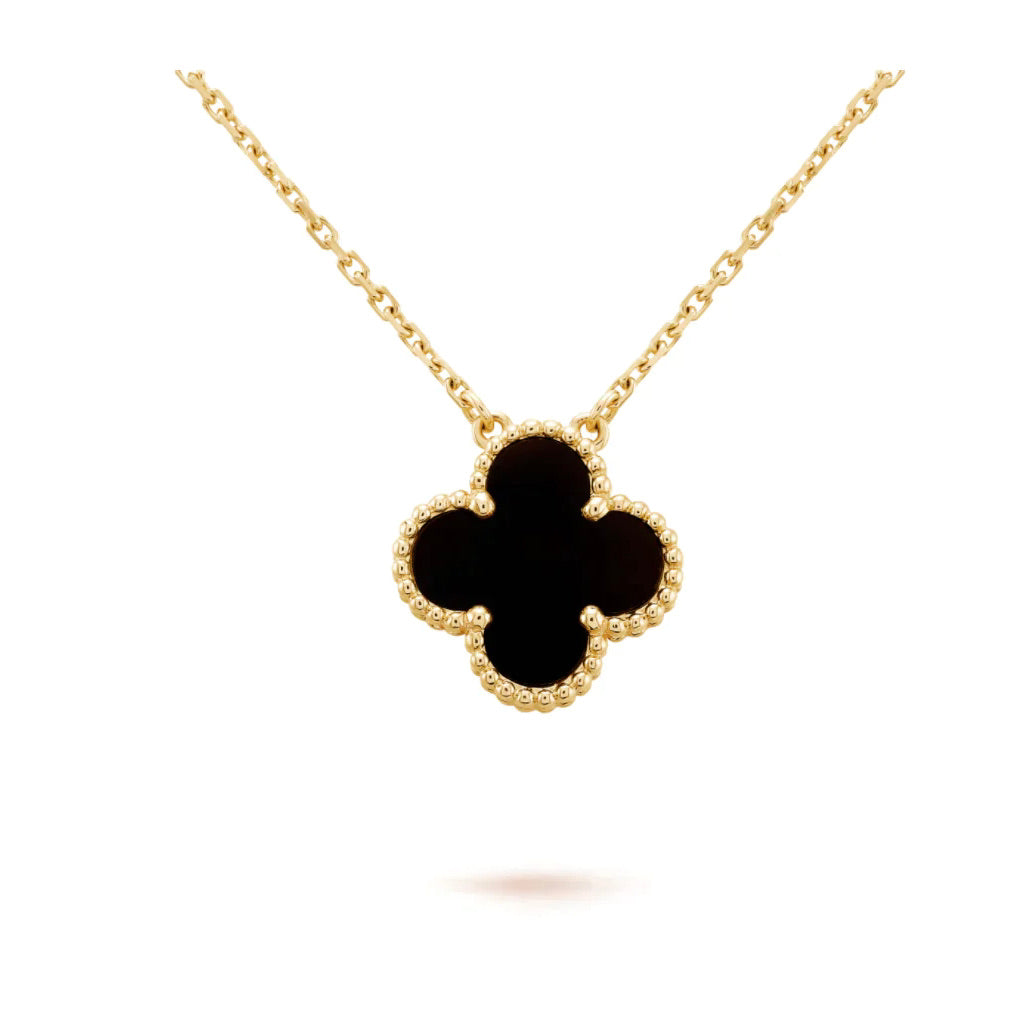 [Solara Jewelry ]KLEE 15MM SCHWARZER ONYX EINZELBLUMEN-HALSKETTE