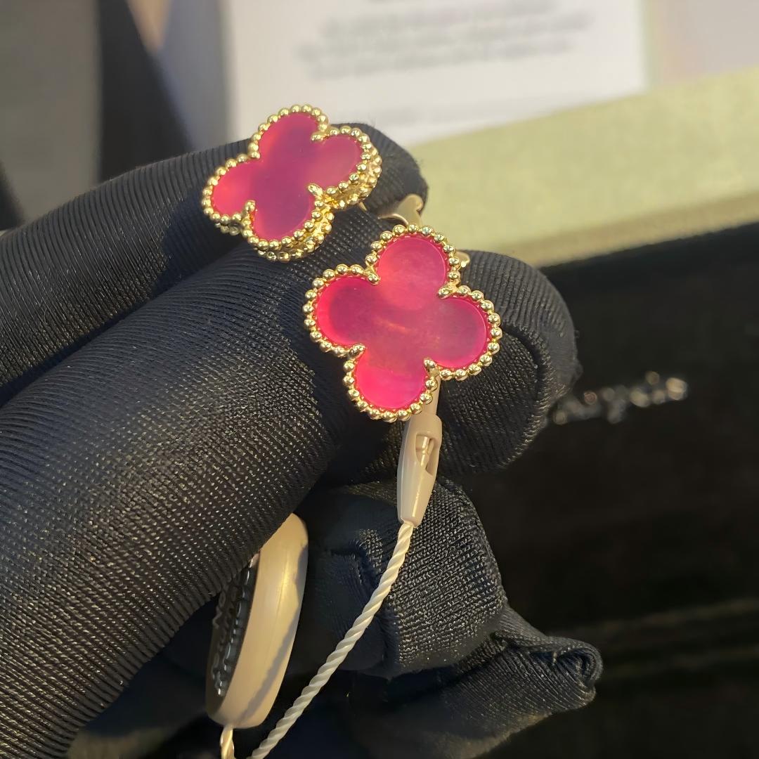 [Solara jewelry]NEW CLOVER 15MM PINK ENAMEL STUD EARRINGS