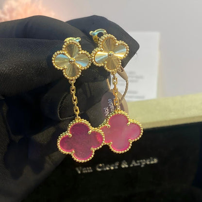 [Solara jewelry]NEW CLOVER 2 MOTIF PINK ENAMEL EARRINGS
