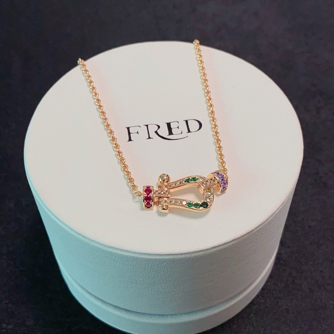 [Solara Jewelry ]FORCE Colorful Full-Pavé Mini Horsebit Necklace, Unisex