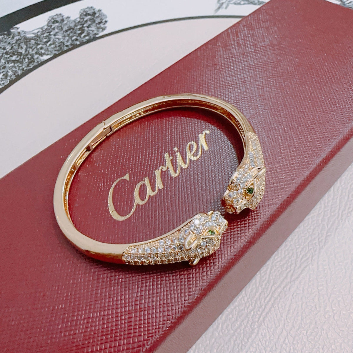 [Solara Jewelry ]CTダブルパンサーヘッドクリスタルバングル