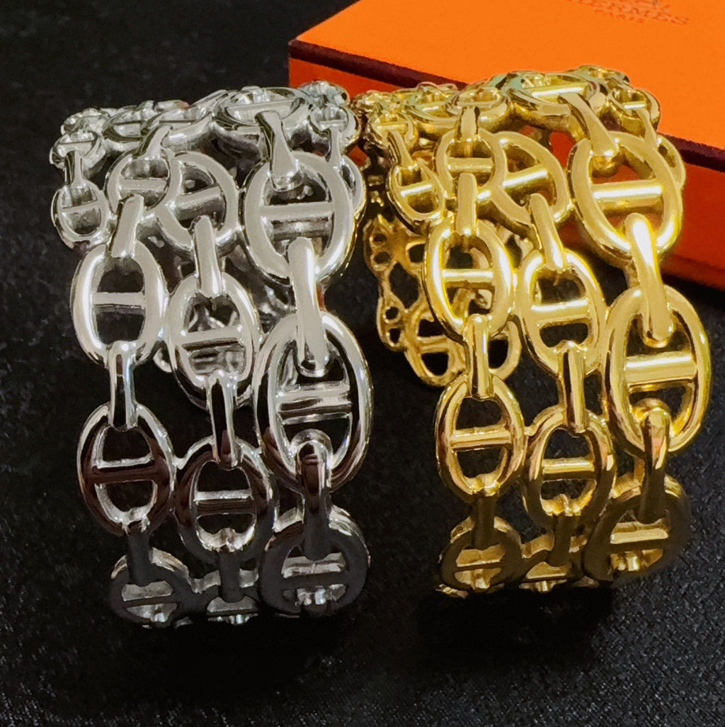 [Solara Jewelry ]H 新着 ワイドバンド ダブルインターロッキング フープブレスレット