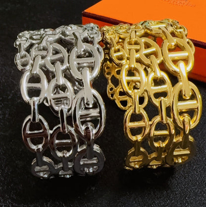 [Solara Jewelry ]H 新着 ワイドバンド ダブルインターロッキング フープブレスレット