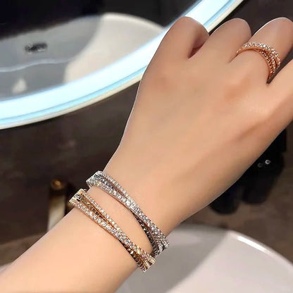 [Solara Jewelry] ダイヤモンドアクセント付き CTリベットデザイン スリーローカフ