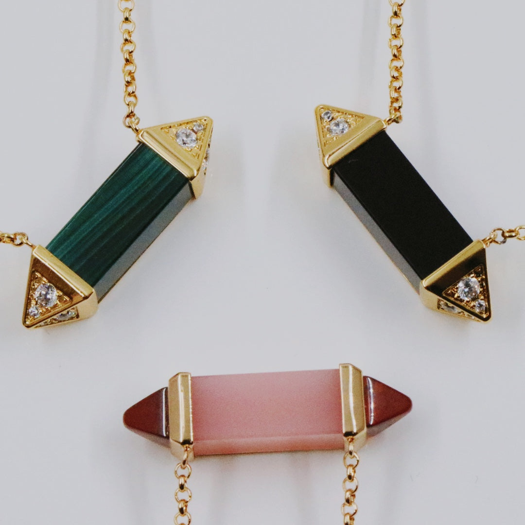 [Solara jewelry]Color Stone Bar Pendant Necklace image 3