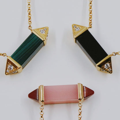 [Solara jewelry]Color Stone Bar Pendant Necklace image 3