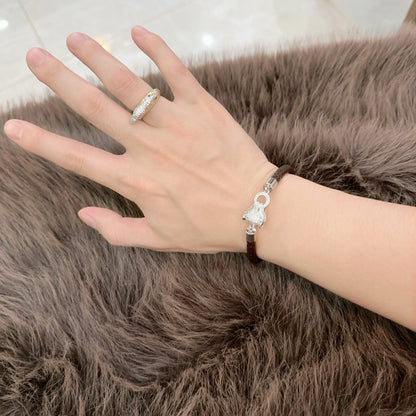 [Solara Jewelry ]CT パンサーヘッド クリスタル クラスプ 編み込みレザーブレスレット