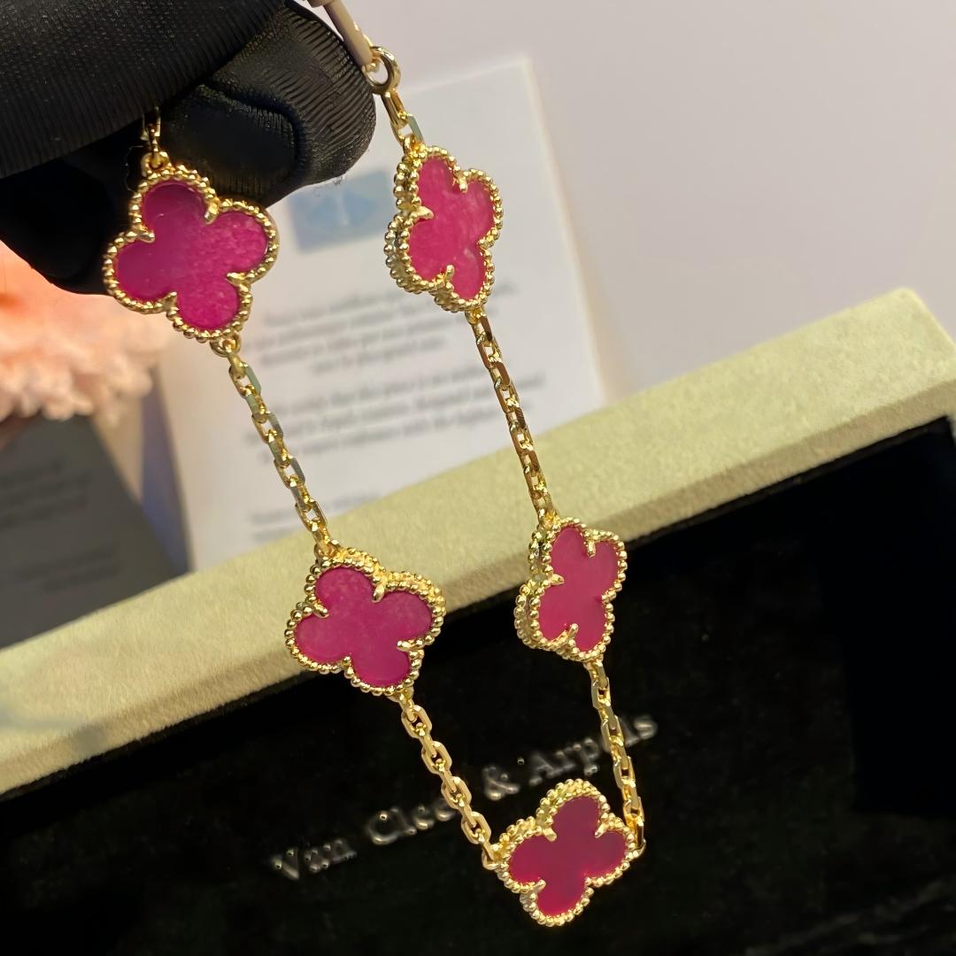 [Solara jewelry]NEW CLOVER 5 MOTIFS PINK ENAMEL BRACELET