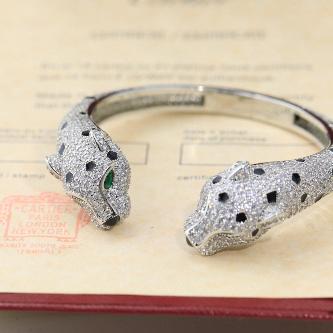 [Solara Jewelry] DOUBLE PANTHER HEAD BANGLE BRACELET
