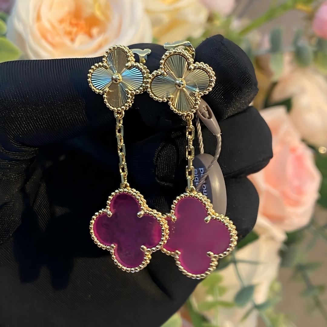 [Solara jewelry]NEW CLOVER 2 MOTIF PINK ENAMEL EARRINGS