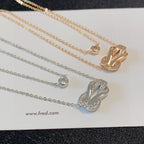 [Solara Jewelry ]FORCE Double-Layer Infinity & Mini Horsebit Layering Necklace, Semi-Pavé