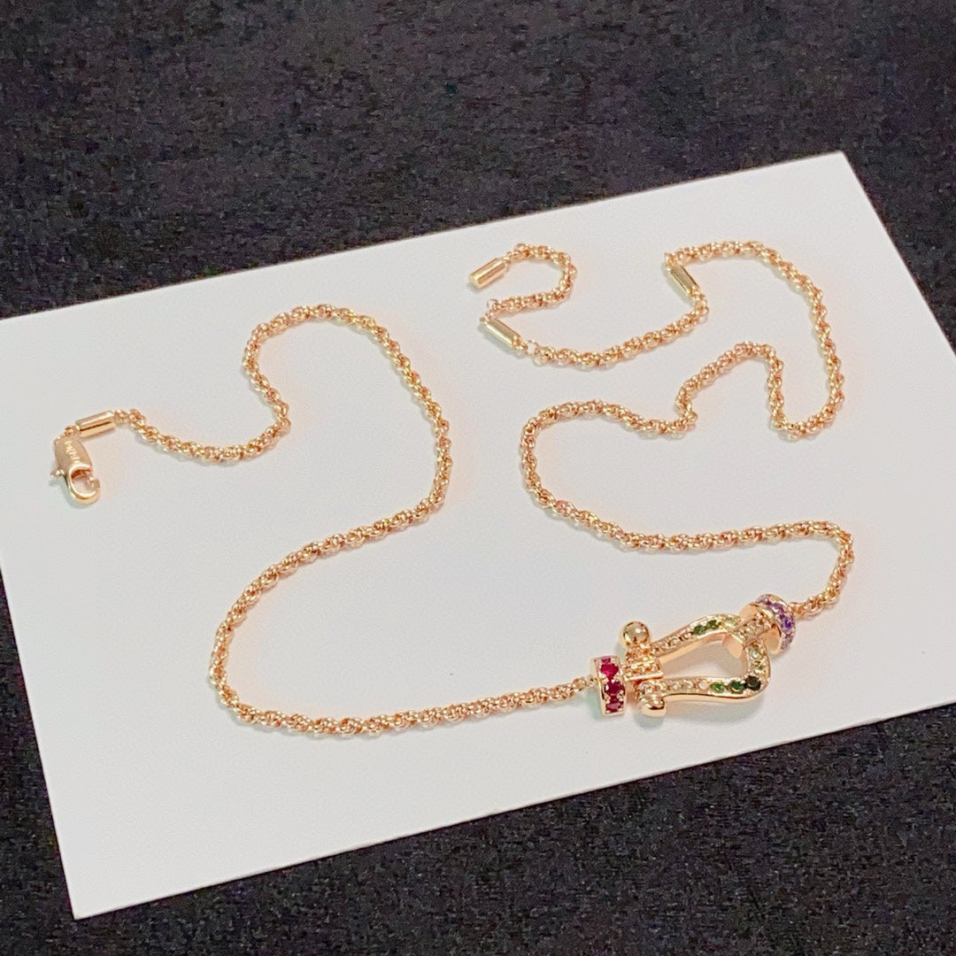 [Solara Jewelry ]FORCE Colorful Full-Pavé Mini Horsebit Necklace, Unisex