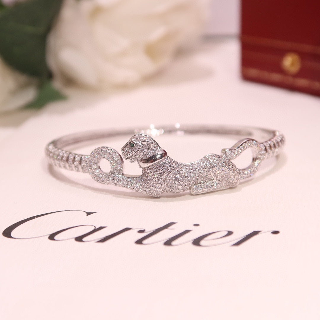 [Spira Jewelry]PAVE DOUBLE PANTHER HEAD BANGLE