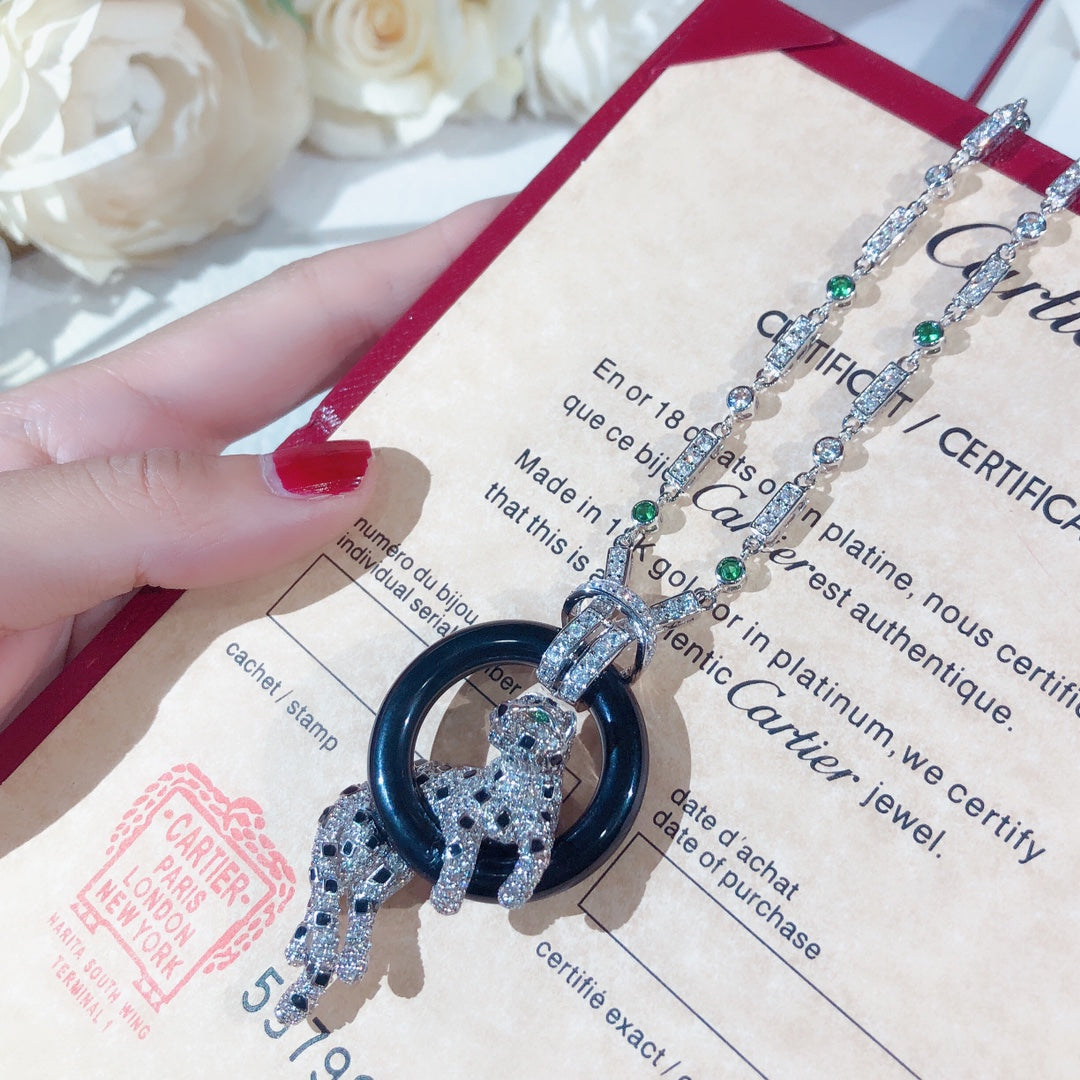 [Solara jewelry]Pave Panther Circle Pendant Necklace image 9