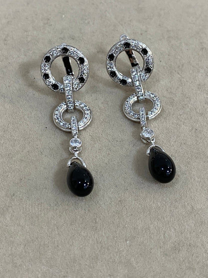 [Solara Jewelry ]CTダブルフープピアス、ブラックオニキスとレオパードプリント