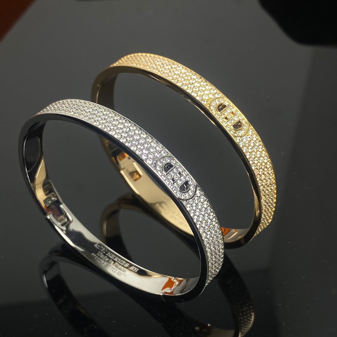 [Solara Jewelry ]H Double Hoop Bracelet in Full Pave Diamond Setting