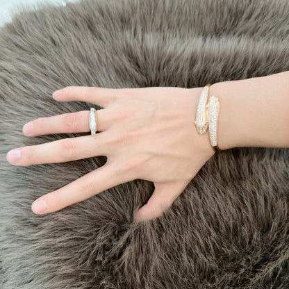 [Solara Jewelry ]CT Doppel-Pantherkopf-Armreif | Panther-Armreif mit gegenüberliegenden Köpfen