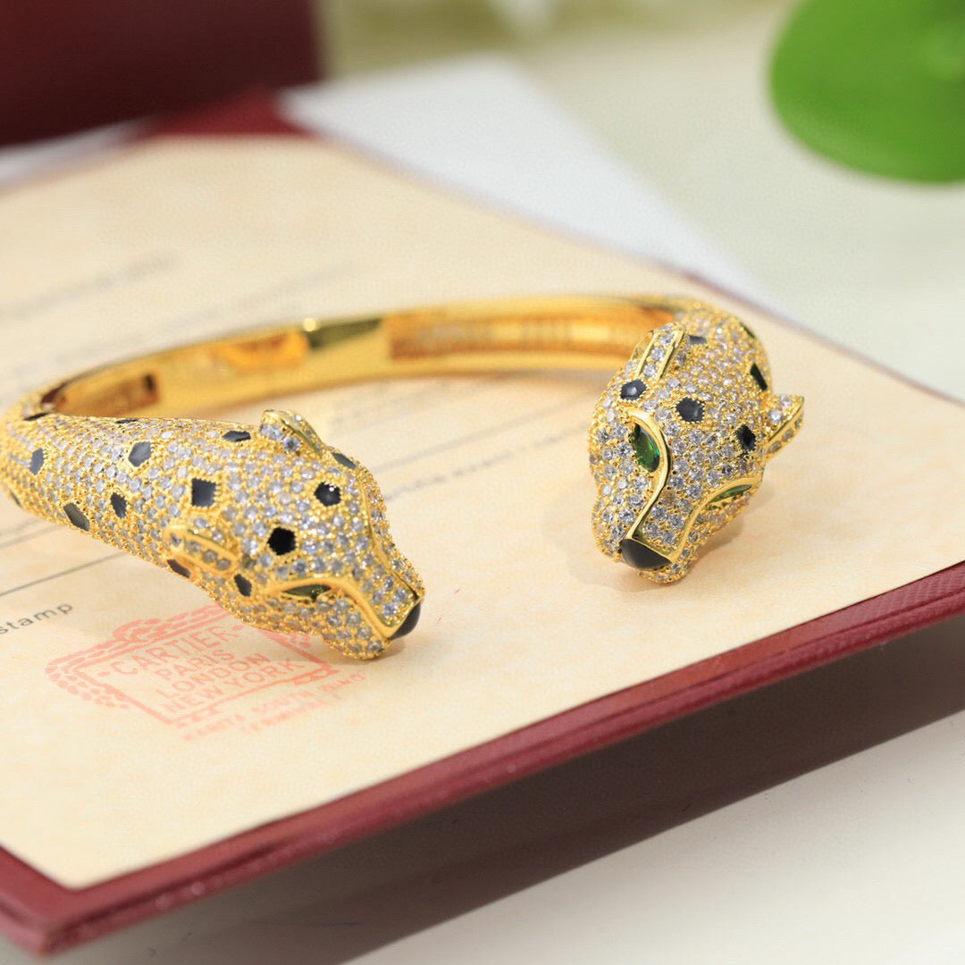 [Solara Jewelry] DOUBLE PANTHER HEAD BANGLE BRACELET