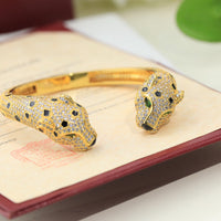 [Solara Jewelry] DOUBLE PANTHER HEAD BANGLE BRACELET