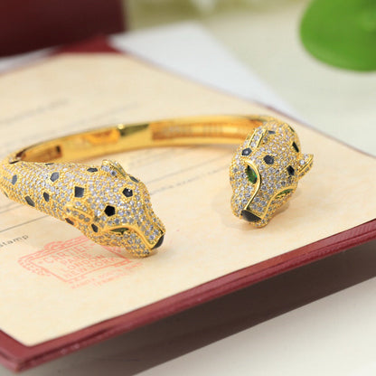 [Solara Jewelry] DOUBLE PANTHER HEAD BANGLE BRACELET