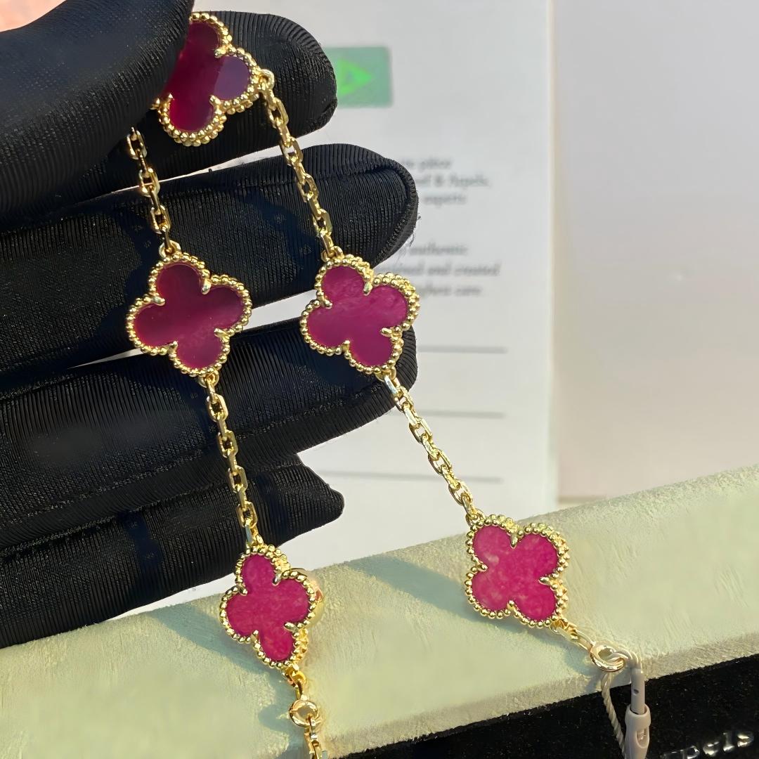 [Solara jewelry]NEW CLOVER 5 MOTIFS PINK ENAMEL BRACELET