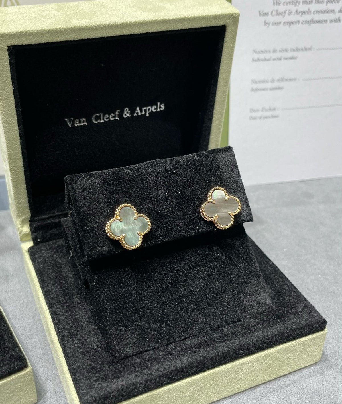 [Solara Jewelry ]CLOVER 15MM GRAY MOP EARRINGS