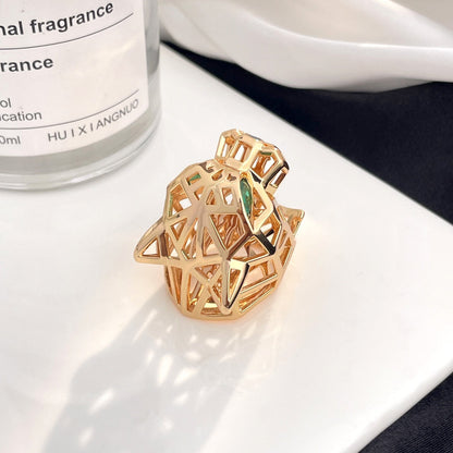 [Solara Jewelry ]CT エレガントなオープンワーク パンサーヘッド リング エメラルド付き