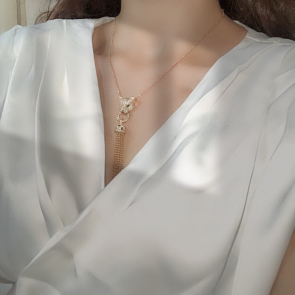 [Solara jewelry]Pave Tassel Pendant Necklace