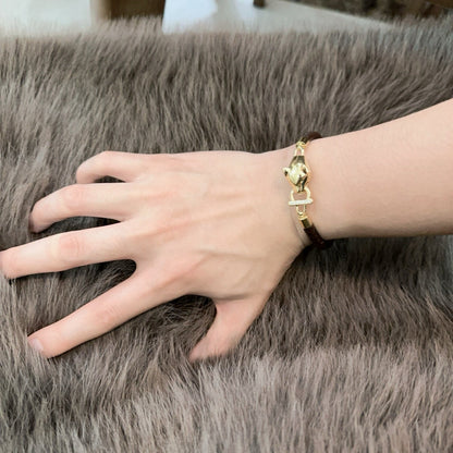 [Solara Jewelry ]CT Pantherkopf-Verschlussarmband mit geflochtenem Leder