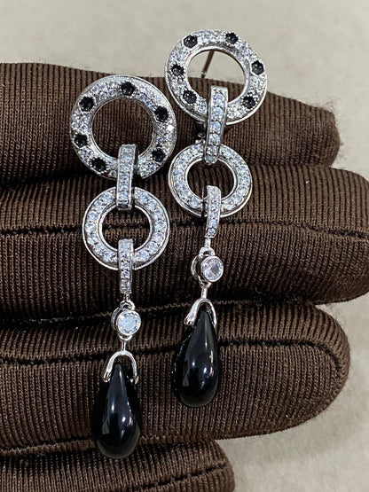[Solara Jewelry ]CTダブルフープピアス、ブラックオニキスとレオパードプリント