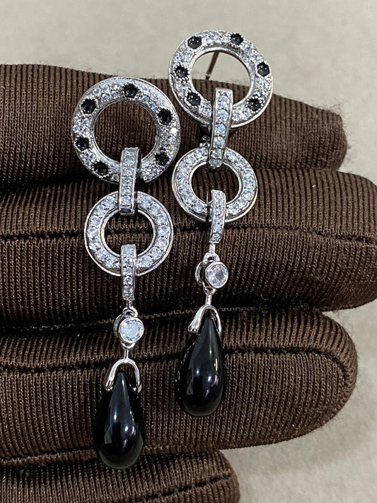 [Solara Jewelry ]CTダブルフープピアス、ブラックオニキスとレオパードプリント