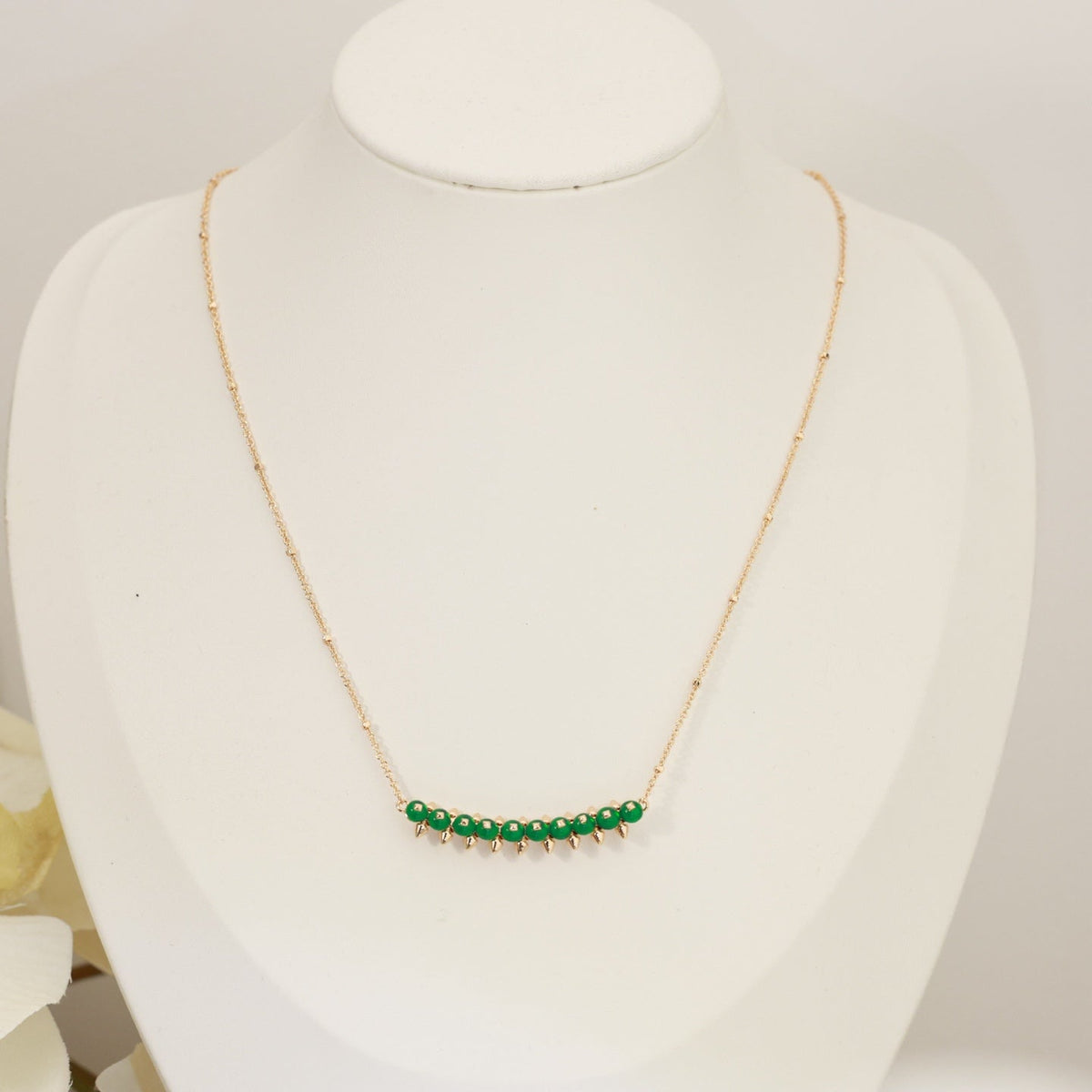 [Solara jewelry]New Colored Stone Bar Charm Necklace