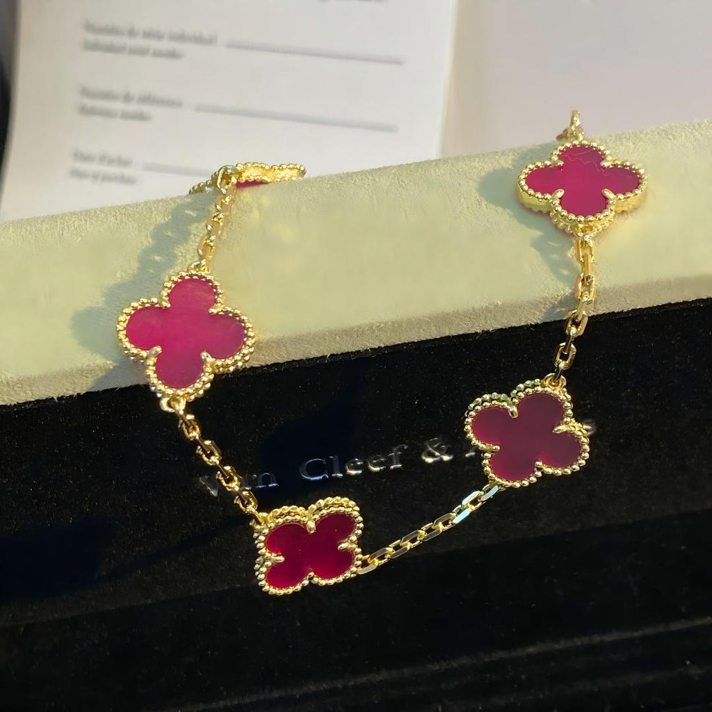 [Solara jewelry]NEW CLOVER 5 MOTIFS PINK ENAMEL BRACELET