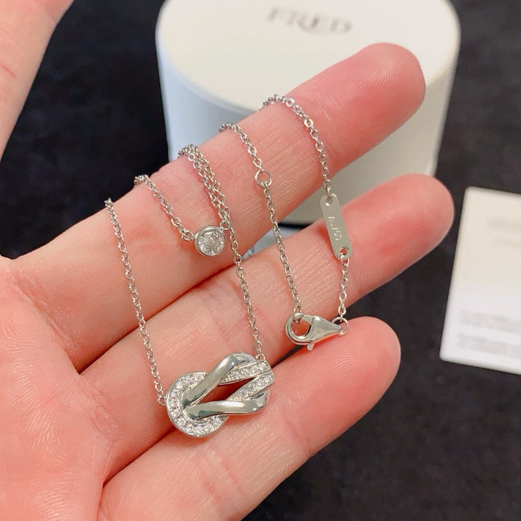 [Solara Jewelry ]FORCE Double-Layer Infinity & Mini Horsebit Layering Necklace, Semi-Pavé