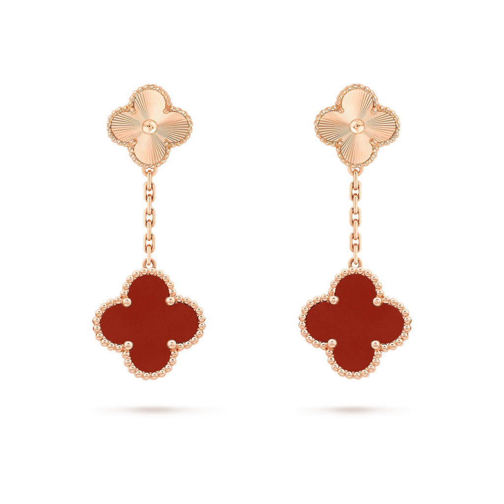 [Solara Jewelry ]CLOVER 2 MOTIF  LASER CARNELIAN EARRINGS