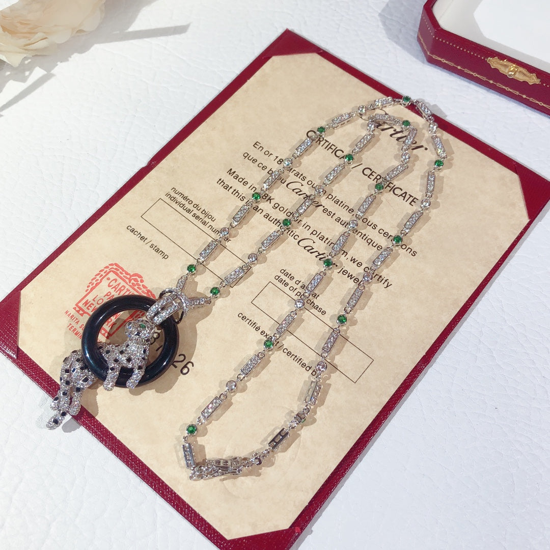 [Solara jewelry]Pave Panther Circle Pendant Necklace image 3