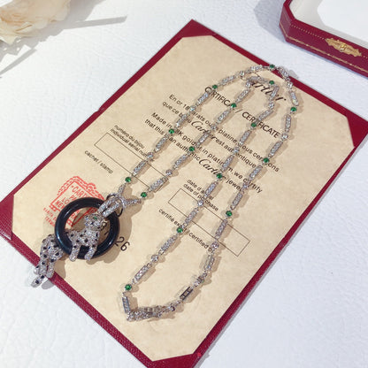 [Solara jewelry]Pave Panther Circle Pendant Necklace image 3