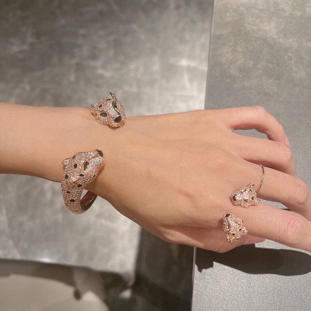 [Solara Jewelry] DOUBLE PANTHER HEAD BANGLE BRACELET