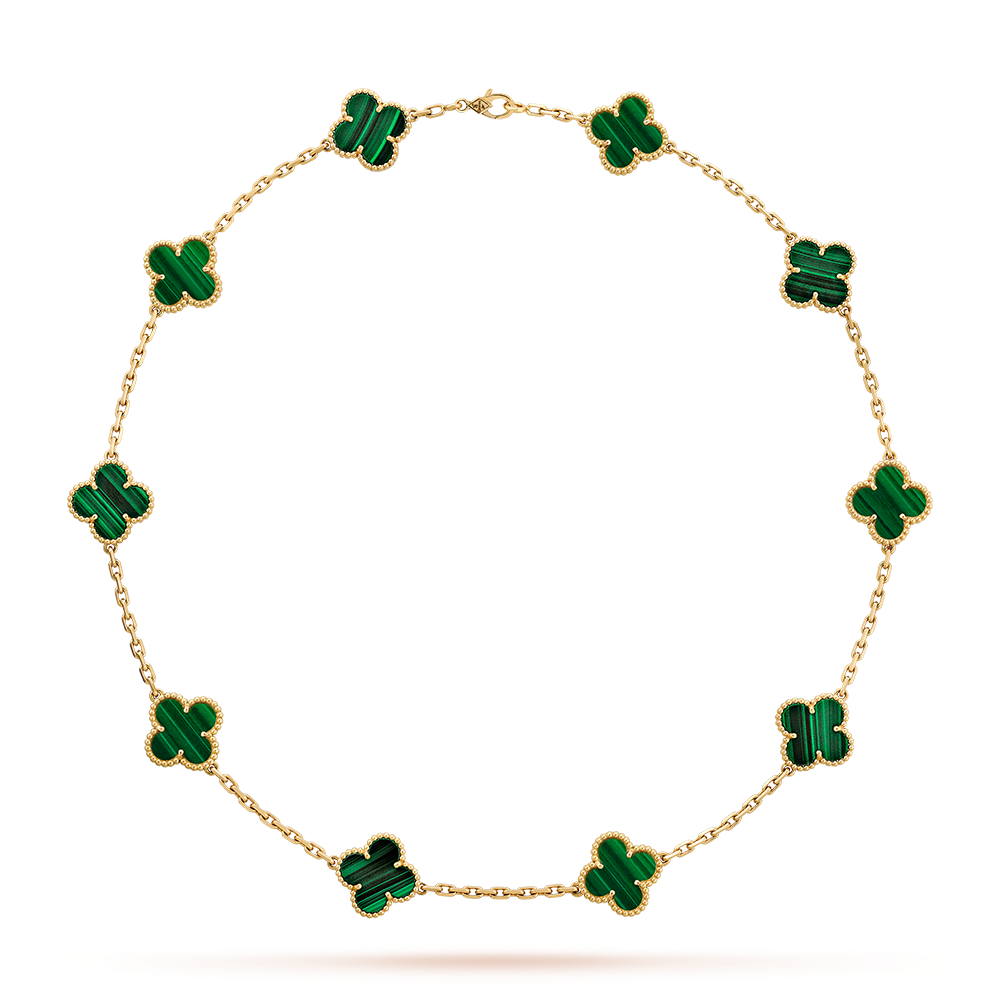 [Solara Jewelry ]CLOVER 10 MOTIFS MALACHITE NECKLACE