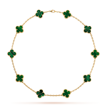 [Solara Jewelry ]CLOVER 10 MOTIFS MALACHITE NECKLACE