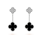 [Solara Jewelry ]クローバー 2モチーフ ダイヤモンド オニキス イヤリング シルバー