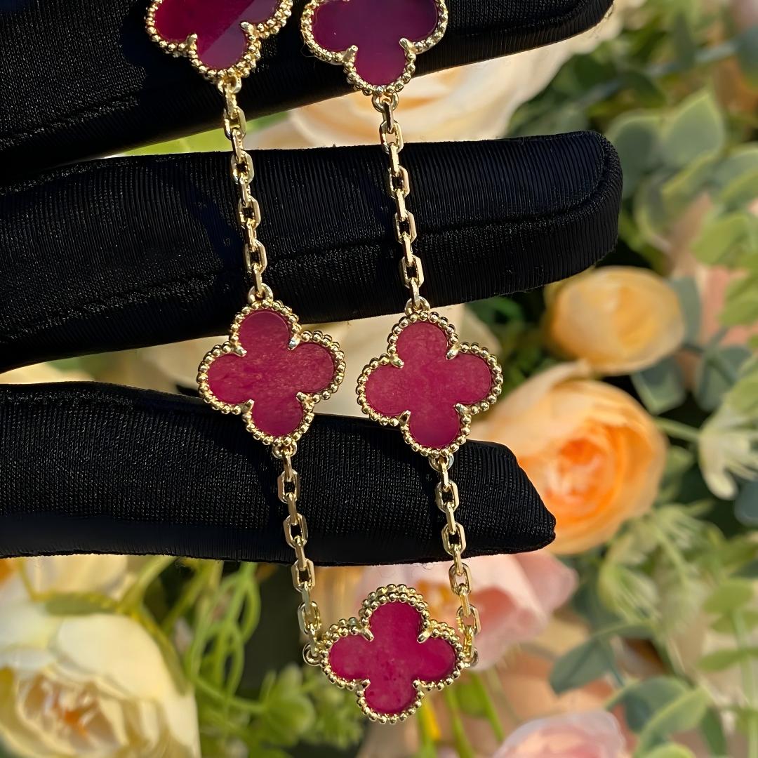 [Solara jewelry]NEW CLOVER 5 MOTIFS PINK ENAMEL BRACELET