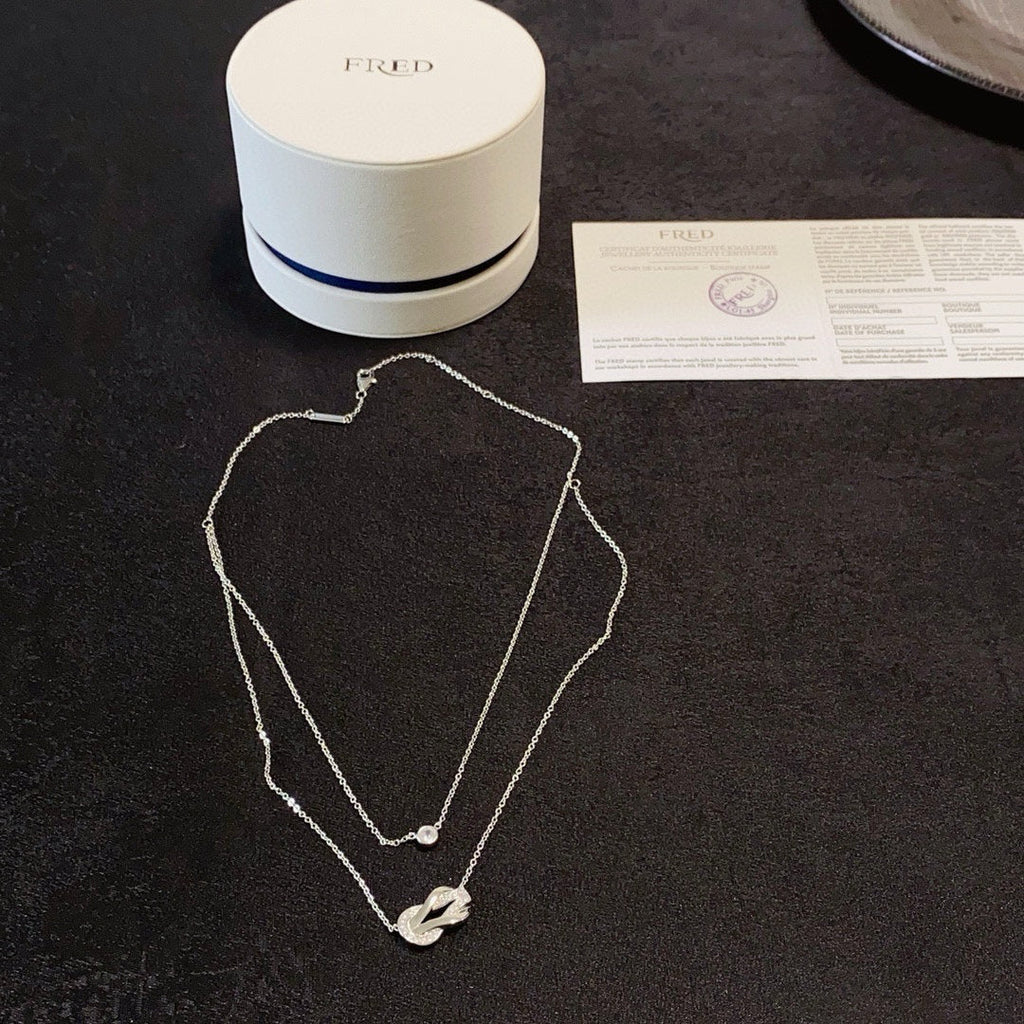 [Solara Jewelry ]FORCE Double-Layer Infinity & Mini Horsebit Layering Necklace, Semi-Pavé