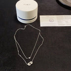 [Solara Jewelry ]FORCE Double-Layer Infinity & Mini Horsebit Layering Necklace, Semi-Pavé